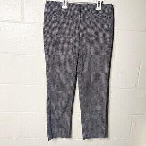 J Jill Women Sz 8 Pants Trousers Stretch Straight Leg Side Zip Career Navy White